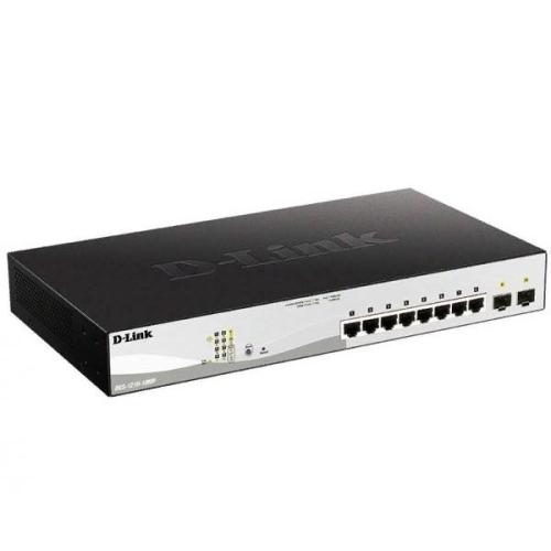 Управляемый коммутатор D-Link DGS-1210-10MP/FL2A, 8 портов 10/100/1000Base-T и 2 порта 1000Base-X SFP