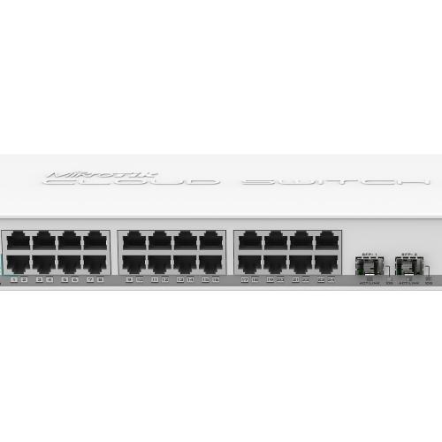 MicroTik CSS326-24G-2S+RM - на лицевой панели 24xRJ-45 (1 Гбит/сек) и 2xSFP (10 Гбит/с)